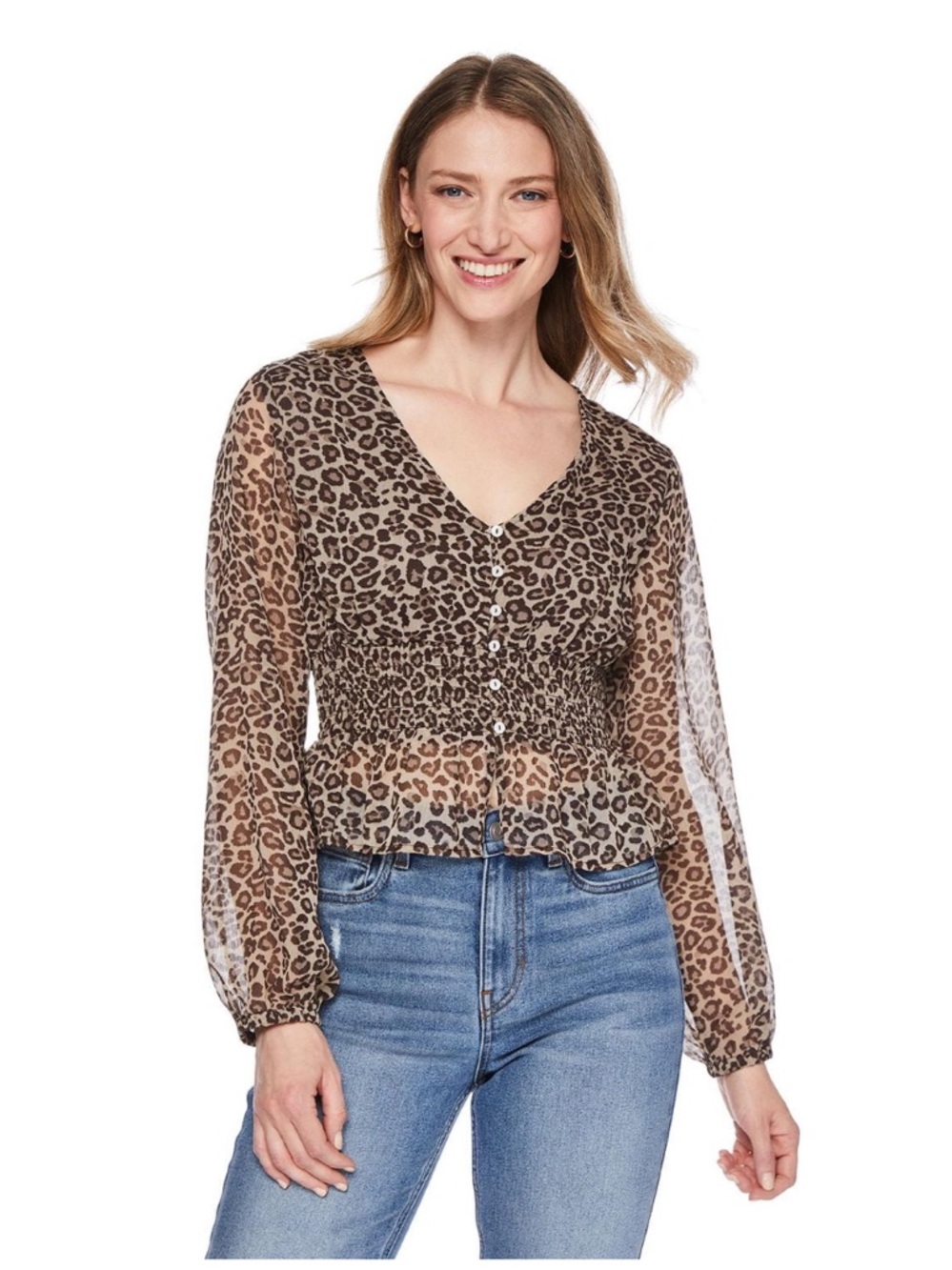 George | Brown Cheetah Print Smocked Blouse